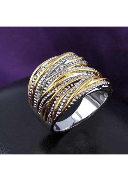 Geometrik Yüzük Iç Içe Geçit Bildirimi Yüzük Moda Tıknaz Band Yüzükler Kadın Erkek 16MM Geniş Aşk Takı Yüzükler Iki Tonlu 6 (Yurt Dışından) fiyatları