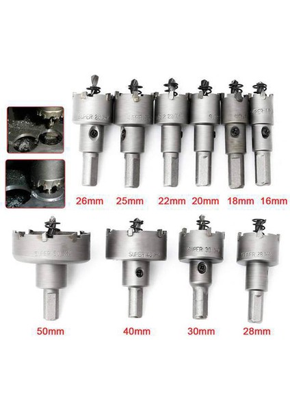 Alaşımlı Paslanmaz Çelik Delik Testere Seti 10 Parça Yüksek Hızlı Çelik Delik Matkap Uçları Seti (16/18/20/22/25/26/28/30/40/50)Mm (Yurt Dışından) fiyatları