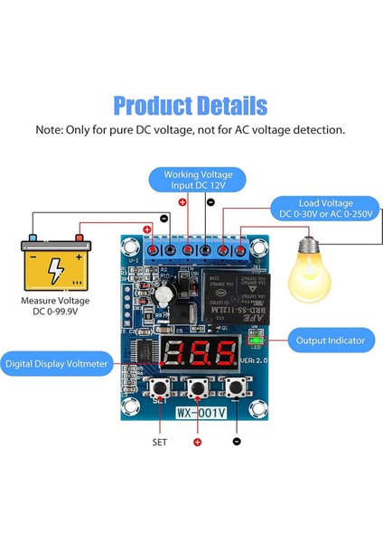 Adet Alçak Gerilim Kesme, Gerilim Monitör Modülü Dc 12V Alçak Gerilim Kesme Şarj Deşarj Koruma Levhası (Yurt Dışından)
