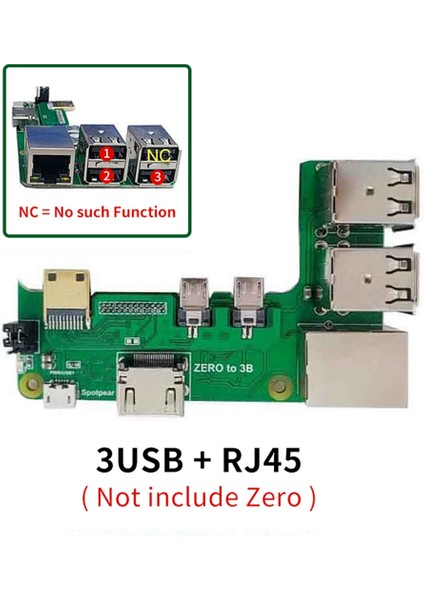 Zero 2W - 3b Arayüz Adaptörü Zero - Pi3 Genişletme Kartı ile Uyumlu Zero Pi0 USB Hub RJ45 (3usb) (Yurt Dışından)