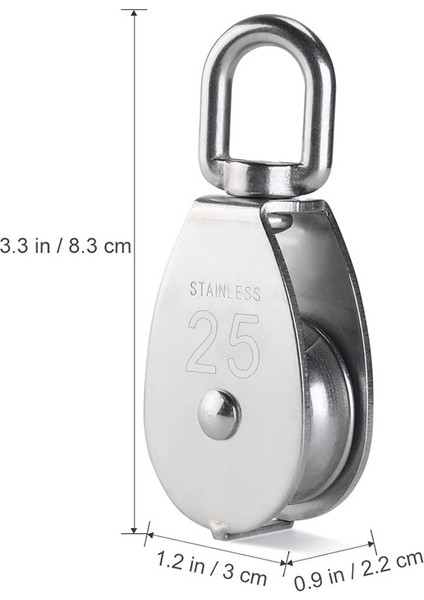 Tek Kasnak Bloğu, 304 Paslanmaz Çelik M25 Kasnak Makaralı Tek Kasnak Bloğu - Gümüş (2 Adet, 25MM) (Yurt Dışından)