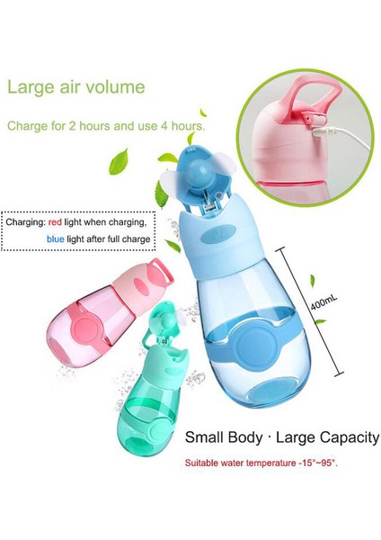 400 ml Taşınabilir Kamp Yürüyüş Su Şişesi Soğutma Fanı ile Plastik Isıya Dayanıklı Sızdırmaz Yaz Şişesi (Yeşil) (Yurt Dışından)