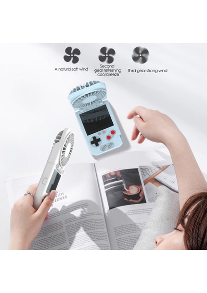 Taşınabilir Fan, Şarj Edilebilir Pil 800 Mah Katlanır USB Fan 500 Oyunlu El Tipi Retro Oyun Konsolu (Beyaz) (Yurt Dışından)