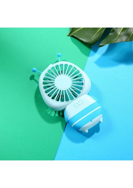 USB Şarj Edilebilir Küçük Arı Mini Fan Elektrikli El Taşınabilir Doğa Sporları Asılı Boyun Fan-Mavi (Yurt Dışından)