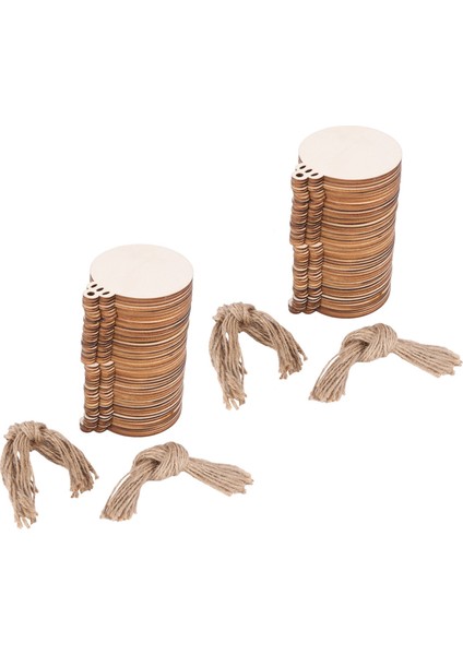 100 Adet Dıy Zanaat Ahşap Yuvarlak Biblo ile 50 Adet Sicim Boya, Bitmemiş Noel Askı Süsleri Doğal (Yurt Dışından)