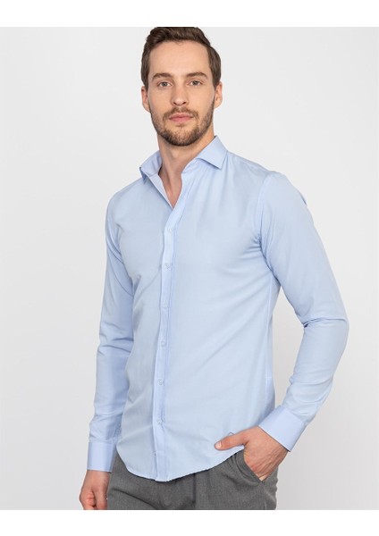 Slim Fit Düz Mavi Erkek Gömlek fiyatları