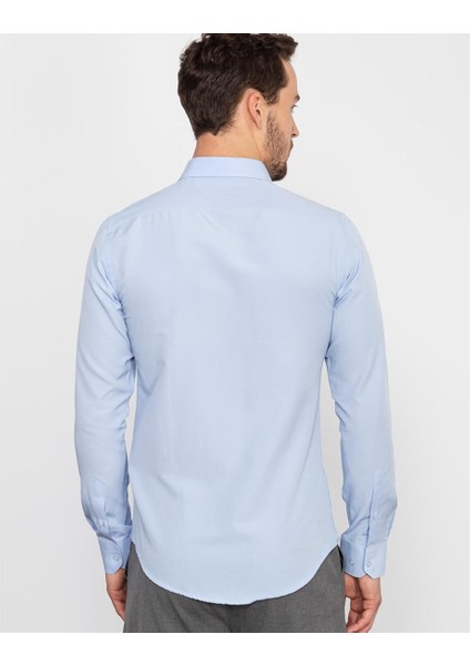 Slim Fit Düz Mavi Erkek Gömlek modelleri