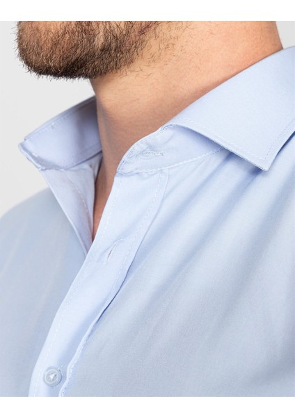Slim Fit Düz Mavi Erkek Gömlek fırsatları