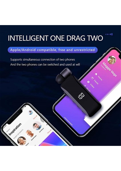 LED Güç Dijital Ekran Bluetooth Kablosuz Kulaklık Geri Çekilebilir Yaka Klipsi Tek Kulaklık Tel ile Geri Çekilebilir (Yurt Dışından)