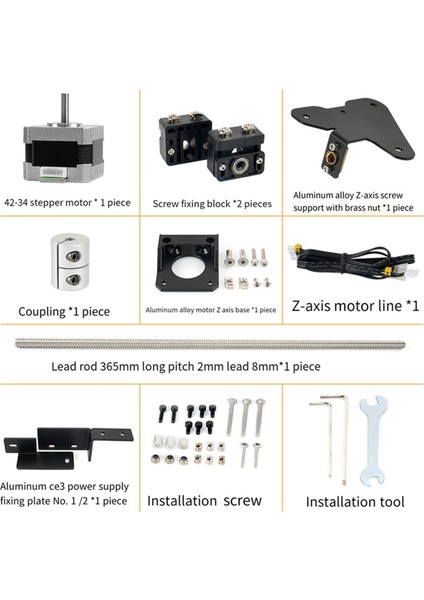 42-34 Step Motorlu 3 Çift Z Ekseni Yükseltme Kiti ile Uyumlu 3/ 3s 3D Yazıcı Aksesuarlarıyla Uyumlu (Yurt Dışından)