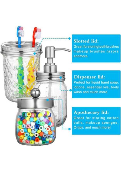 5 Adet Retro Kavanoz Kapak Seti Diş Fırçası Tutucu Kapakları Kavanoz Sabun ve Losyon Dispenseri Kapakları ve Depolama Kapakları (Yurt Dışından)