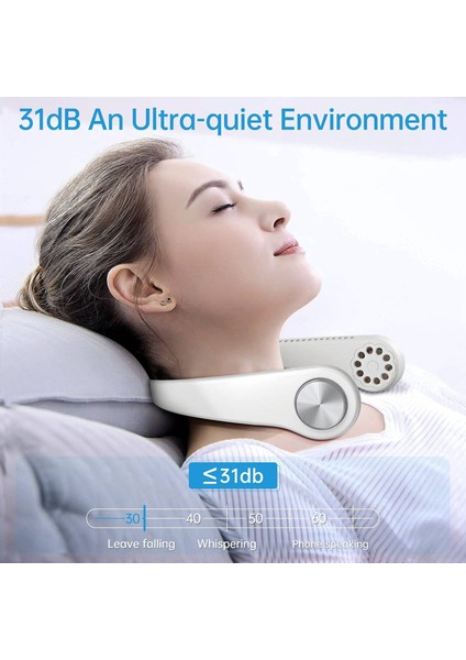 Kişisel Boyun Fanı, Taşınabilir Mini Soğutucu Fan Eller Serbest Bıçaksız 3 Hızlı Pille Çalışan Seyahat Için Giyilebilir (Yurt Dışından)