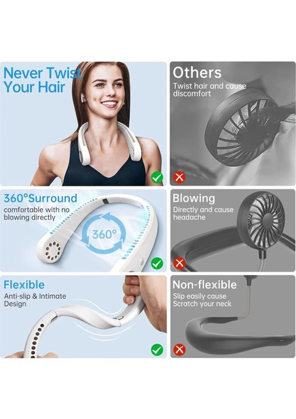 Kişisel Boyun Fanı, Taşınabilir Mini Soğutucu Fan Eller Serbest Bıçaksız 3 Hızlı Pille Çalışan Seyahat Için Giyilebilir (Yurt Dışından) modelleri