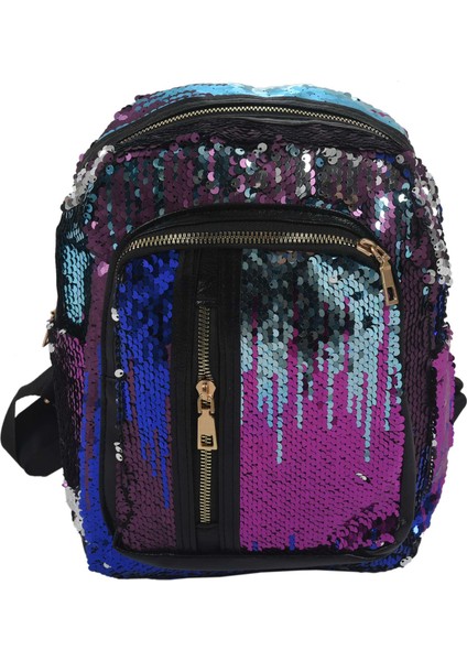 Parlak Kadın Payet Sırt Çantası Seyahat Büyük Kapasiteli Çanta Taşınabilir Parti Mini Çanta Sırt Çantası Mavi (Yurt Dışından)