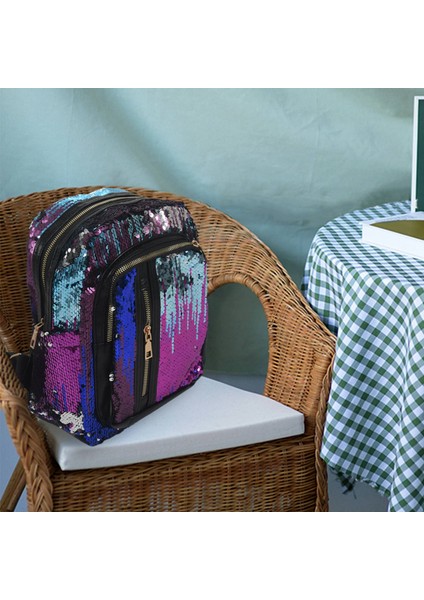 Parlak Kadın Payet Sırt Çantası Seyahat Büyük Kapasiteli Çanta Taşınabilir Parti Mini Çanta Sırt Çantası Mavi (Yurt Dışından) fiyatları