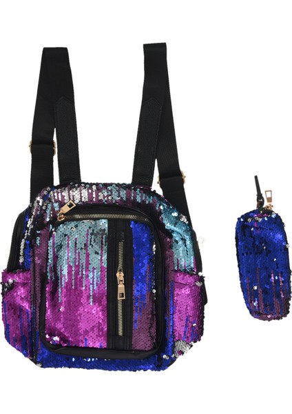 Parlak Kadın Payet Sırt Çantası Seyahat Büyük Kapasiteli Çanta Taşınabilir Parti Mini Çanta Sırt Çantası Mavi (Yurt Dışından) fırsatları