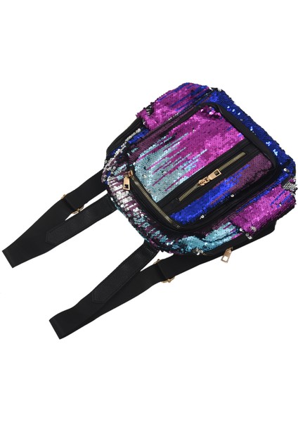 Parlak Kadın Payet Sırt Çantası Seyahat Büyük Kapasiteli Çanta Taşınabilir Parti Mini Çanta Sırt Çantası Mavi (Yurt Dışından) indirimleri