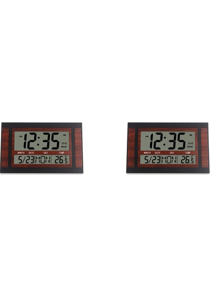 2x Dijital Duvar Saati LCD Büyük Sayı Zaman Sıcaklık Takvimi Alarm Masa Masa Saati Modern Tasarım Ofis Ev Siyah (Yurt Dışından)