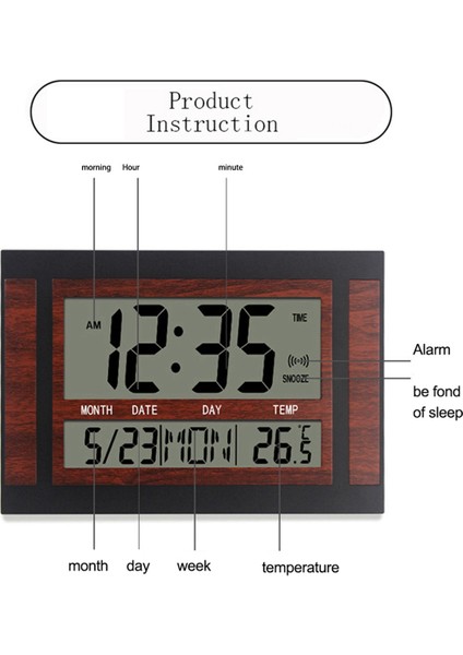 2x Dijital Duvar Saati LCD Büyük Sayı Zaman Sıcaklık Takvimi Alarm Masa Masa Saati Modern Tasarım Ofis Ev Siyah (Yurt Dışından)