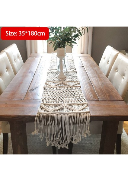 Makrome Masa Runner, Boho Düğün Masası Dekorasyonu, Vintage Çiftlik Evi ve Bohem Yemek Odası Tarzı, Bej Beyaz (Yurt Dışından)
