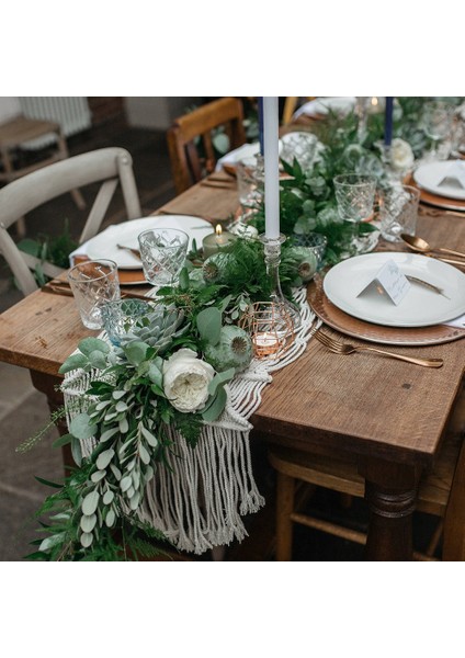 Makrome Masa Runner, Boho Düğün Masası Dekorasyonu, Vintage Çiftlik Evi ve Bohem Yemek Odası Tarzı, Bej Beyaz (Yurt Dışından)