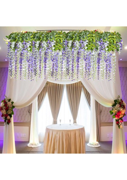 16PCS Yapay Wisteria Asılı Çiçekler Çelenk Wisteria Yapay Çiçekler Düğün Süslemeleri Için Bahçe (Mor) (Yurt Dışından)