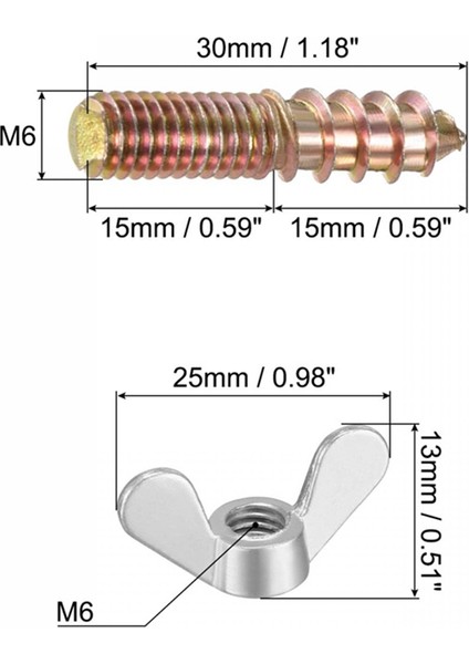M6 Kanatlı Somun, Kelebek Somun, Gümüş Ton, 20 Adet & M6X30MM Askı Cıvatası, Çift Başlı Vida, 20 Adet (Yurt Dışından)