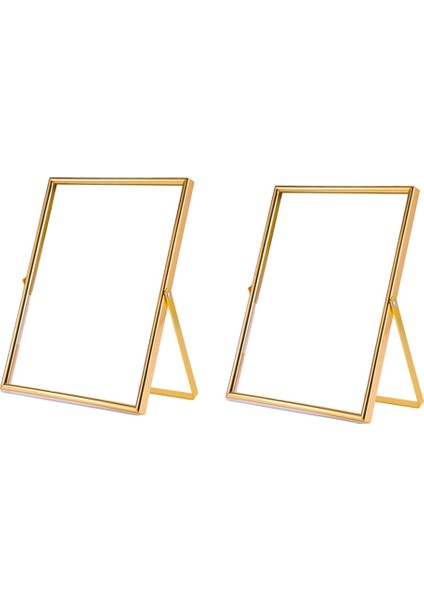 Altın Yüzen Resim Çerçevesi 2'li Set, Hediye Metal Cam Fotoğraf Çerçeveleri, Masaüstü Ekran Için Dikey (Yurt Dışından)