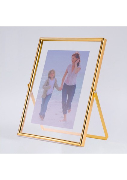 Altın Yüzen Resim Çerçevesi 2'li Set, Hediye Metal Cam Fotoğraf Çerçeveleri, Masaüstü Ekran Için Dikey (Yurt Dışından) fiyatları