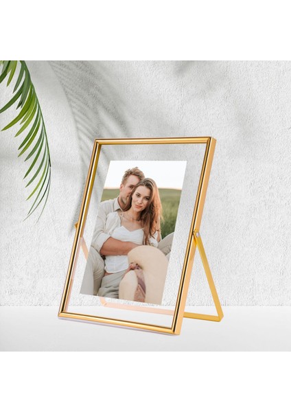 Altın Yüzen Resim Çerçevesi 2'li Set, Hediye Metal Cam Fotoğraf Çerçeveleri, Masaüstü Ekran Için Dikey (Yurt Dışından) modelleri