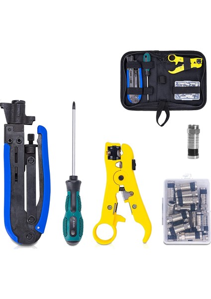 Многоцелевые Наборы,koaksiyel Sıkıştırma Alet Kiti Koaksiyel Crimper ve Rg6 Sıkma Aleti, 20 Pcs F Sıkıştırma Konnektörlü (Yurt Dışından)