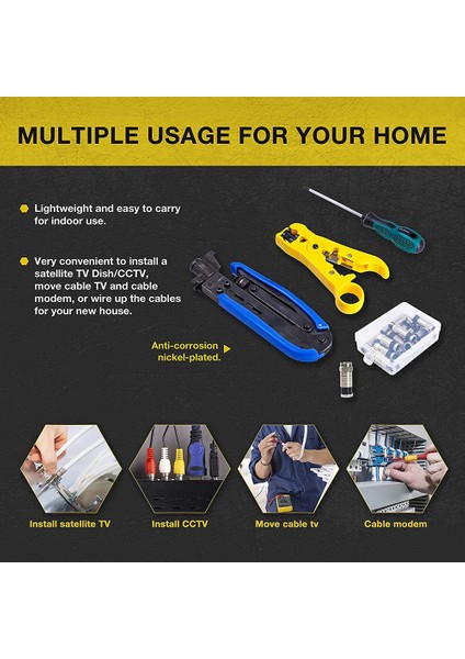 Многоцелевые Наборы,koaksiyel Sıkıştırma Alet Kiti Koaksiyel Crimper ve Rg6 Sıkma Aleti, 20 Pcs F Sıkıştırma Konnektörlü (Yurt Dışından) fırsatları