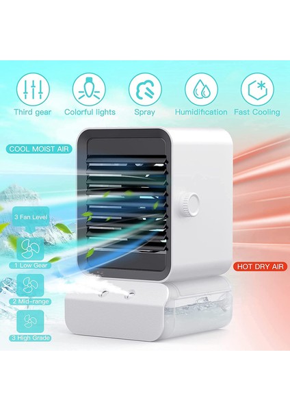 Mobil Klima Mini Soğutucu, Ev Ofis Için 7 Renkli Işıklı 4'ü 1 Arada Sessiz Soğutucu (Yurt Dışından)