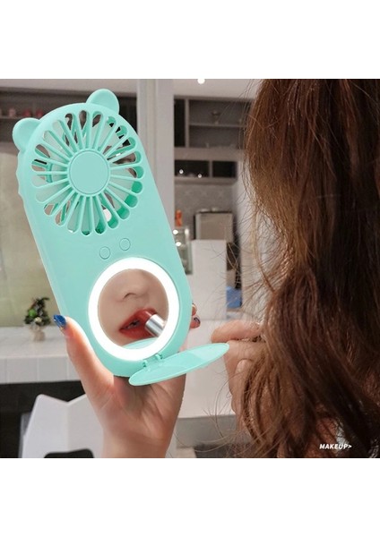 Güzellik Aynası Hayranları USB Şarj Edilebilir Cep Mini El Sevimli LED Işık Taşınabilir Fan (Yurt Dışından)