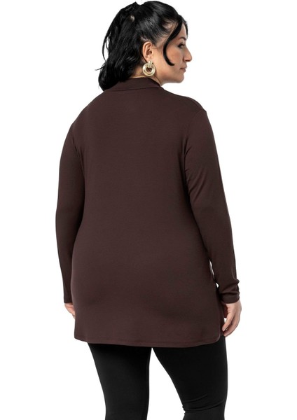 Büyük Beden Yarım Balıkçı Uzun Kollu Viskon Kahverengi Body modelleri