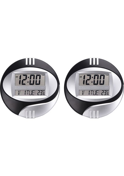 2x Sıcaklık Göstergesi Dijital Duvar Elektronik Saat LCD Moderne Takvim LED Braketi Izle Sessiz Siyah (Yurt Dışından)