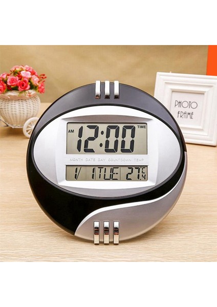 2x Sıcaklık Göstergesi Dijital Duvar Elektronik Saat LCD Moderne Takvim LED Braketi Izle Sessiz Siyah (Yurt Dışından)