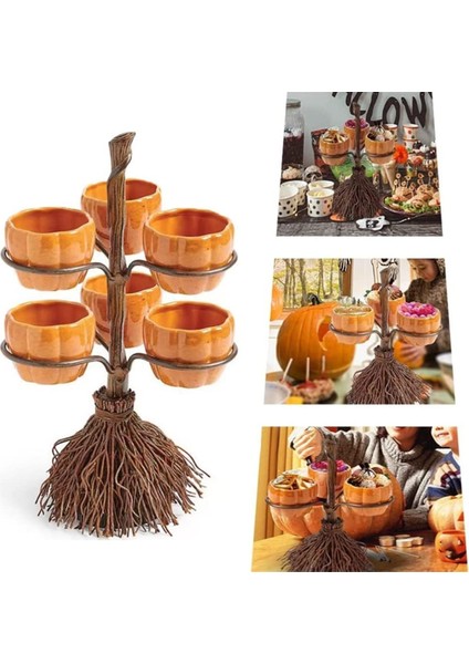 Cadılar Bayramı Balkabağı Aperatif Kasesi Standı, Cadılar Bayramı Süpürge Snack Kasesi Standı, Balkabağı Aperatif Tepsisi, Çıkarılabilir Reçine (Yurt Dışından)