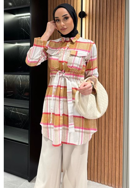 Ekose Desenli Çift Cepli Tesettür Tunik