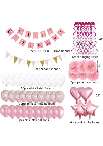Doğum Günü Süslemeleri, Pembe Mutlu Doğum Günü Banner Parti Malzemeleri ile Kız Kadınlar Için 79 Adet Balon Parti Dekorasyonu (Yurt Dışından) fiyatları
