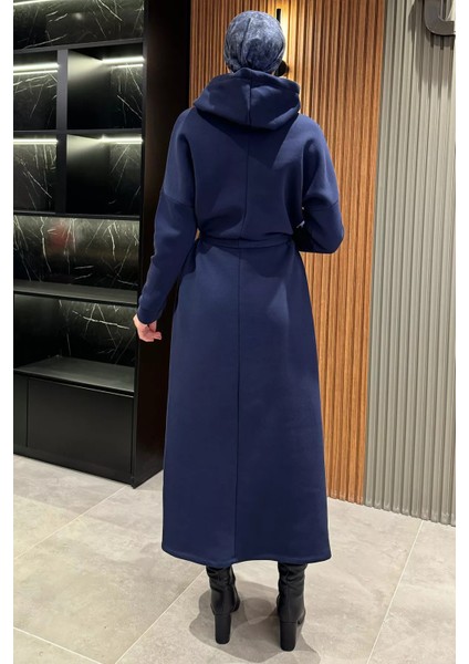 Kapüşonlu Üç Iplik Şardonlu Kuşaklı Tesettür Elbise fırsatları