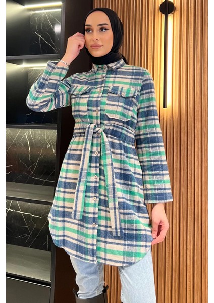 Ekose Desenli Çift Cepli Tesettür Tunik fiyatları