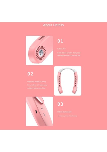 Bladeless Fan Asılı Boyun Yapraksız Şarj Edilebilir Dilsiz Spor Mini Taşınabilir Ev Dış Mekan Pembe (Yurt Dışından)