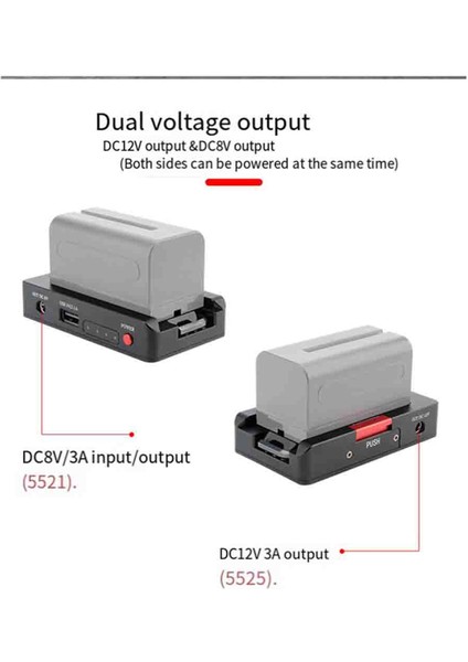Np-F Pil Şarj Cihazı Metal Pil Adaptör Plakası USB DC12V DC8V Dc Çıkışları 1/4ın NP-F970/F950/F930/F770F750/F570 ile Uyumlu (Yurt Dışından) indirimleri