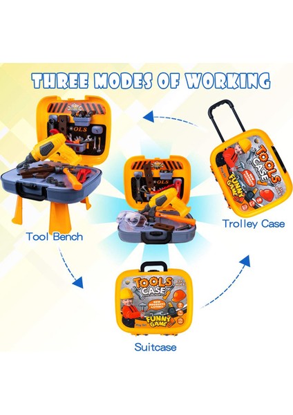 Çocuklar Alet Tezgah Oyuncak Seti Yürümeye Başlayan 4'ü 1 Arada Rol Oynama Bavul Simülasyon Marangoz Aletleri Playset Pretend (Yurt Dışından)