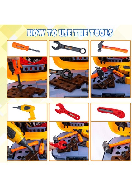 Çocuklar Alet Tezgah Oyuncak Seti Yürümeye Başlayan 4'ü 1 Arada Rol Oynama Bavul Simülasyon Marangoz Aletleri Playset Pretend (Yurt Dışından)