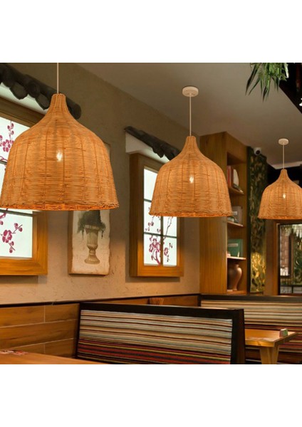 2x Rattan Lamba Kolye Işık Vintage Asılı Abajur Şapkası E27 Oturma Odası Yemek Odası Dekor Cafe Restaurant Hanglamp (Xxs) (Yurt Dışından) modelleri