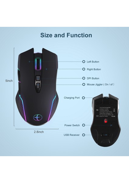 Kablosuz Fare Fare Jiggler Fare Taşıyıcı LED Şarj Edilebilir 2.4g Mause Ergonomik Mini Fare USB Optik Fareler 1600 Dpı (Yurt Dışından) fiyatları