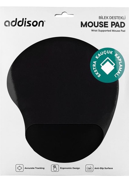 Addıson 300152 Siyah Bilek Destekli Ekstra Kauçuk Kaplamalı Mouse Pad