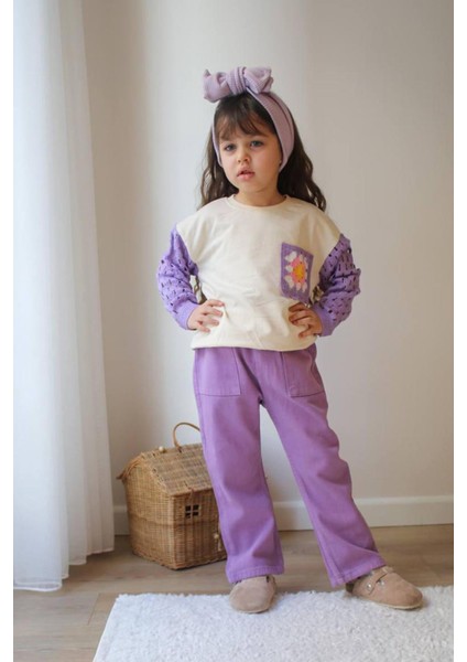 Örgü Kollu Gabardin Pantolon Kız Çocuk takım - Lila fiyatları